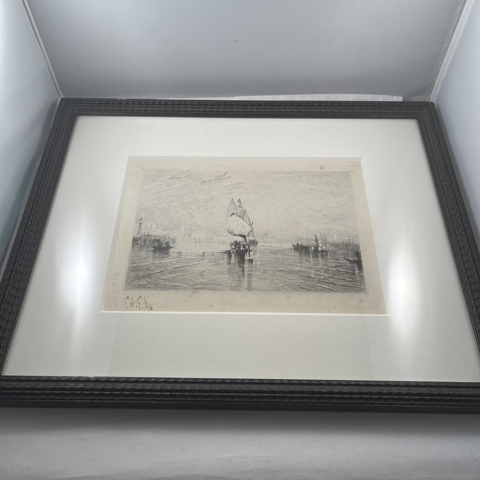Leon Gaucherel 1876 Etching Sun Venice after JMW Turner Artist Signed And Dated
