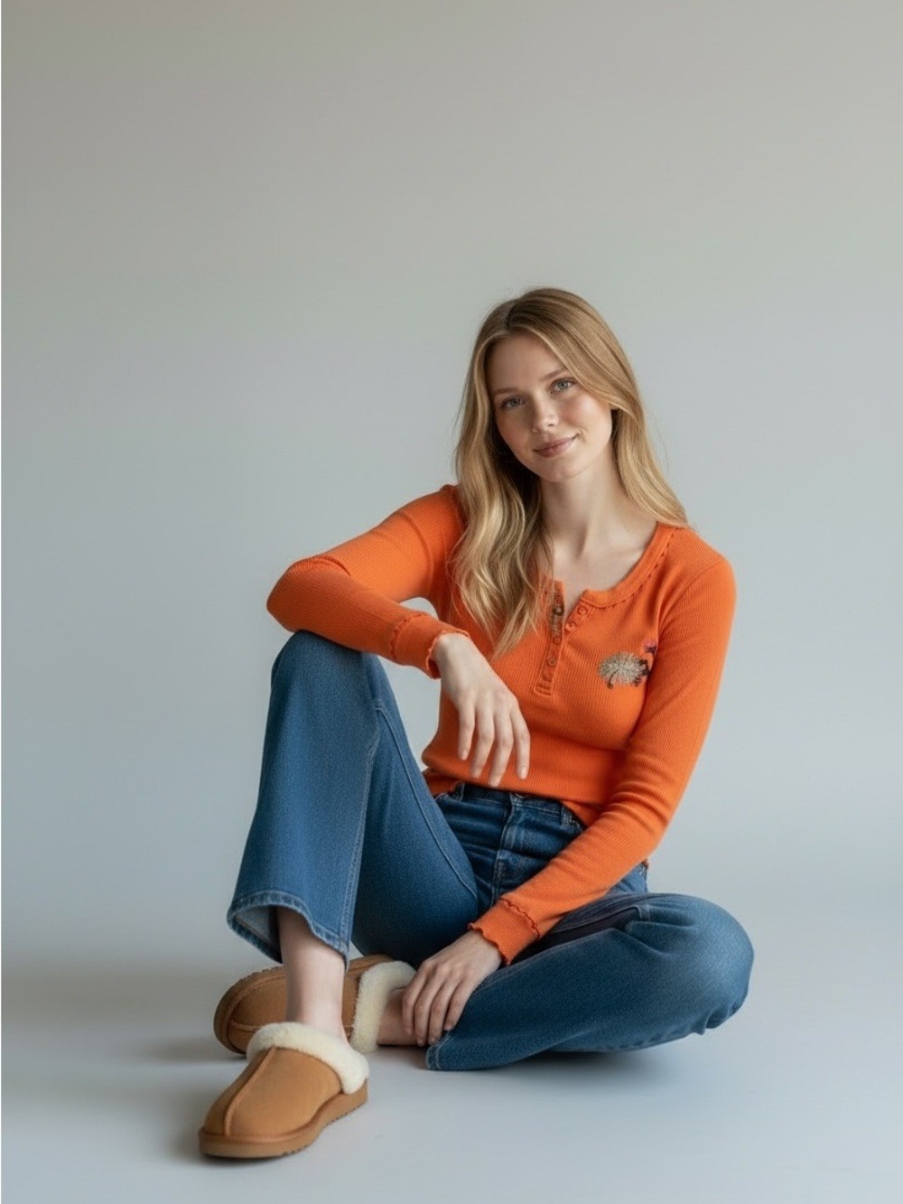 Free People Ribbed Henley Long Sleeve Top - Orange Lettuce-Edge Graphic Tee Free People Ribbed Henley Long Sleeve Top - Orange Lettuce-Edge Graphic Tee