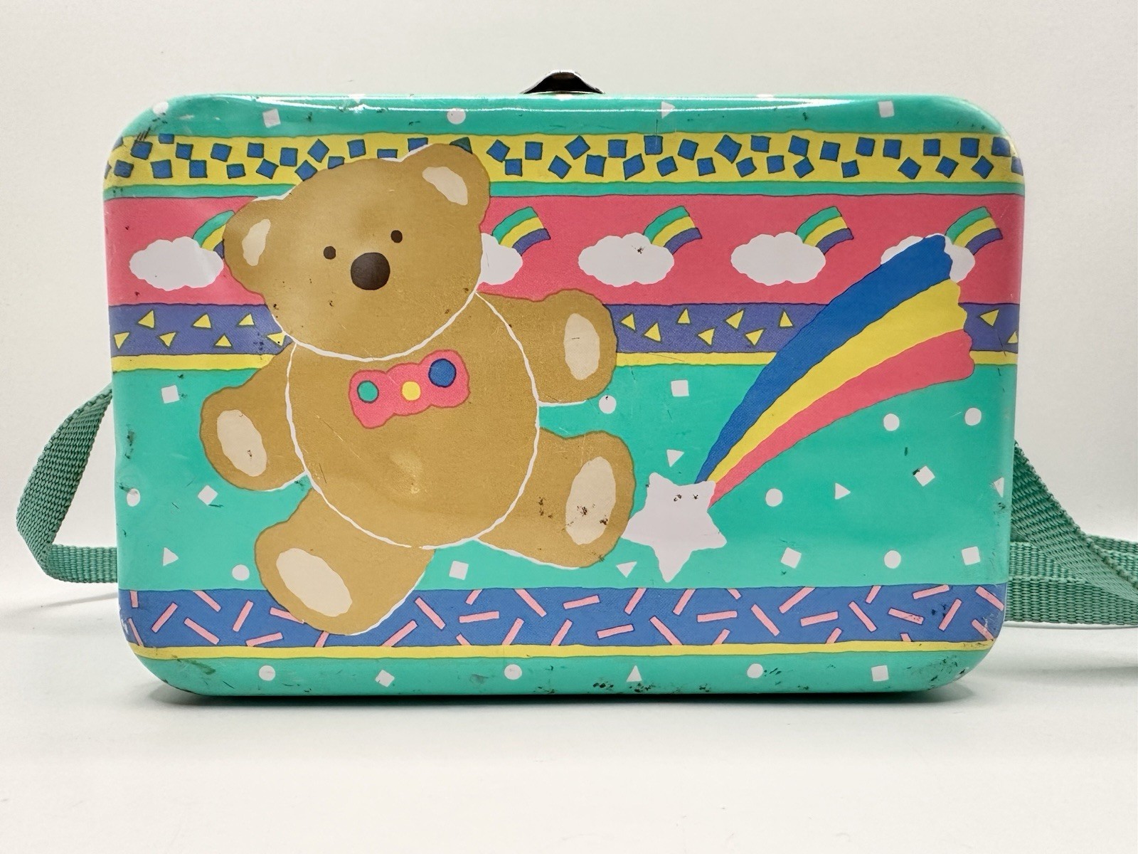 Vintage 1985 1987 Sanrio Bear Rainbow Tin Box Made in Japan Kawaii 80s