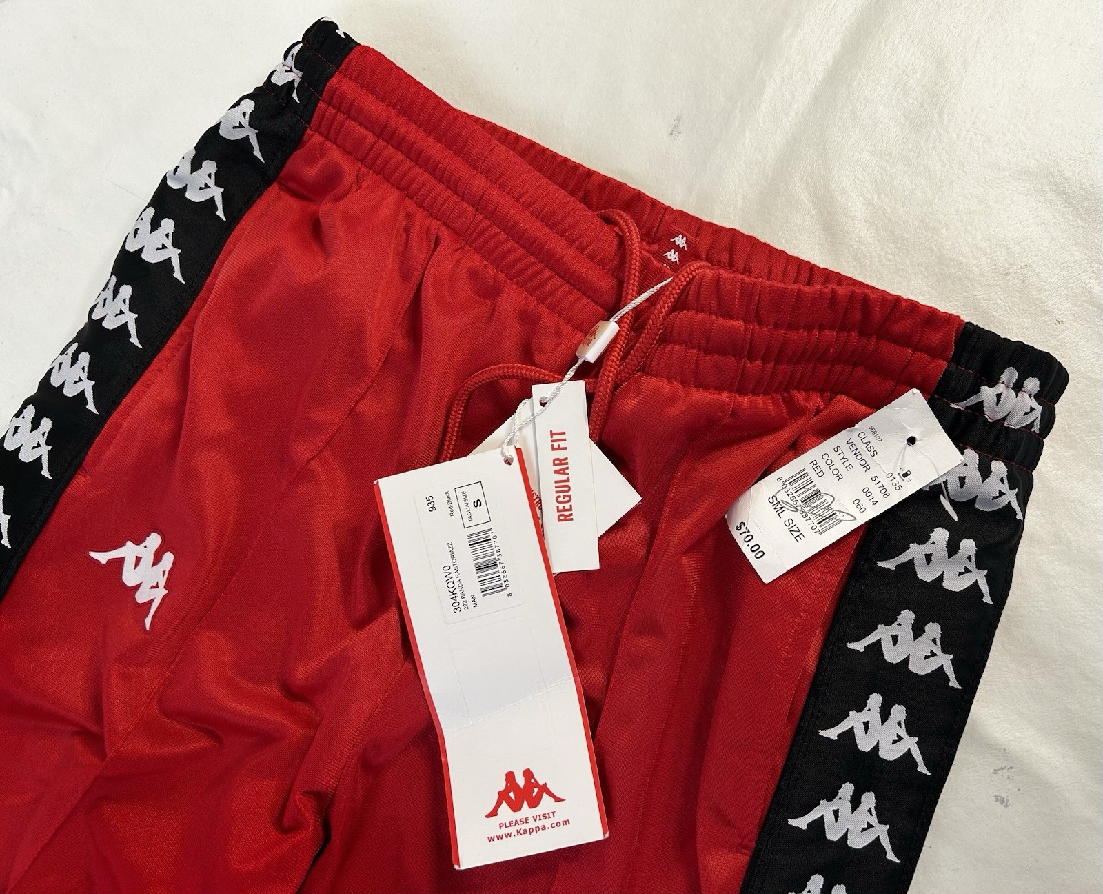 NWT Kappa Track Pants Men’s Small Red/Black 222 Banda Rastoriazz Regular Fit
