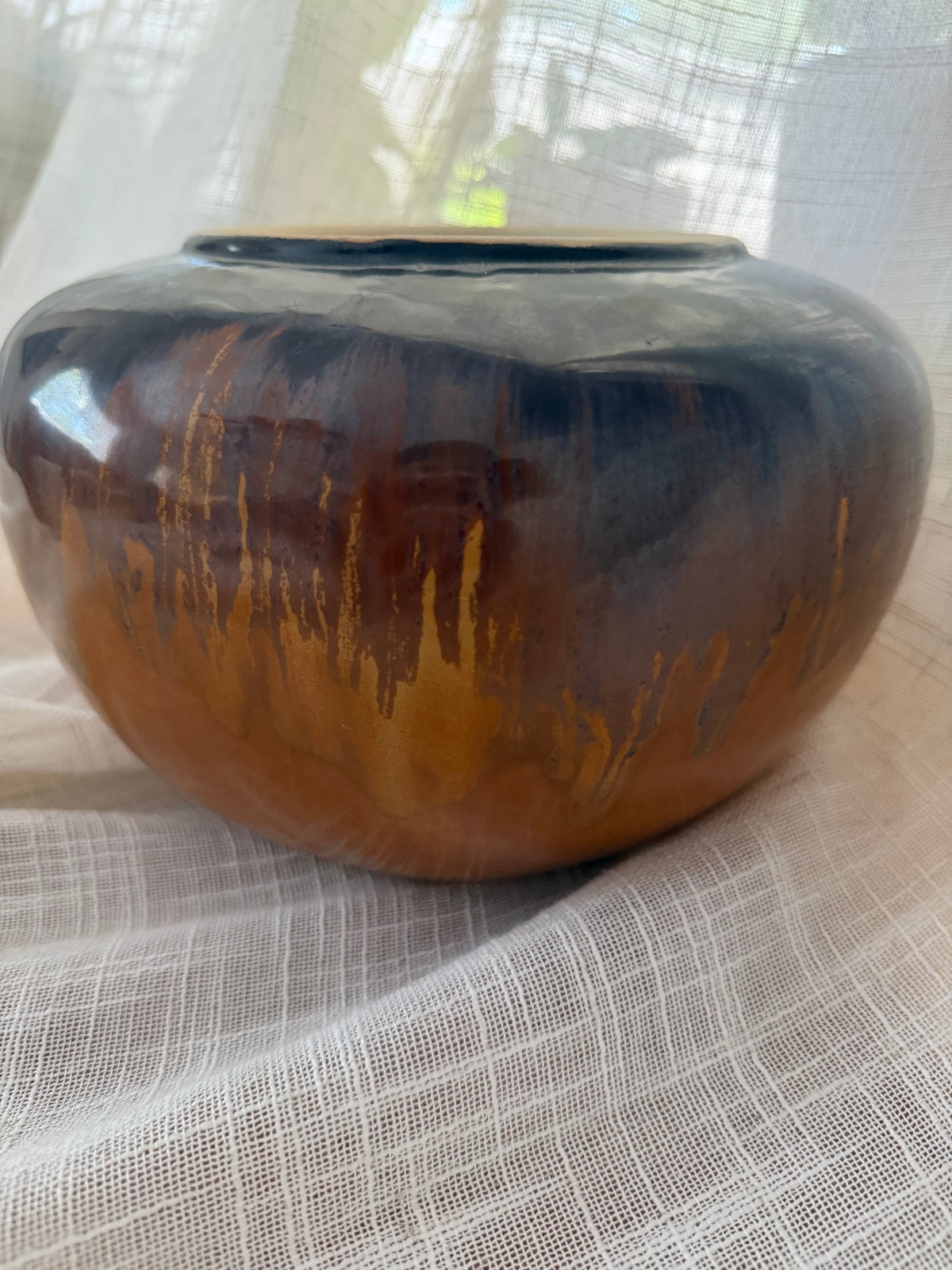 Vintage MCM Drip Glaze Globe Vase Caramel Ochre Amber Brown Ceramic Planter Vintage MCM Drip Glaze Globe Vase Caramel Ochre Amber Brown Ceramic Planter