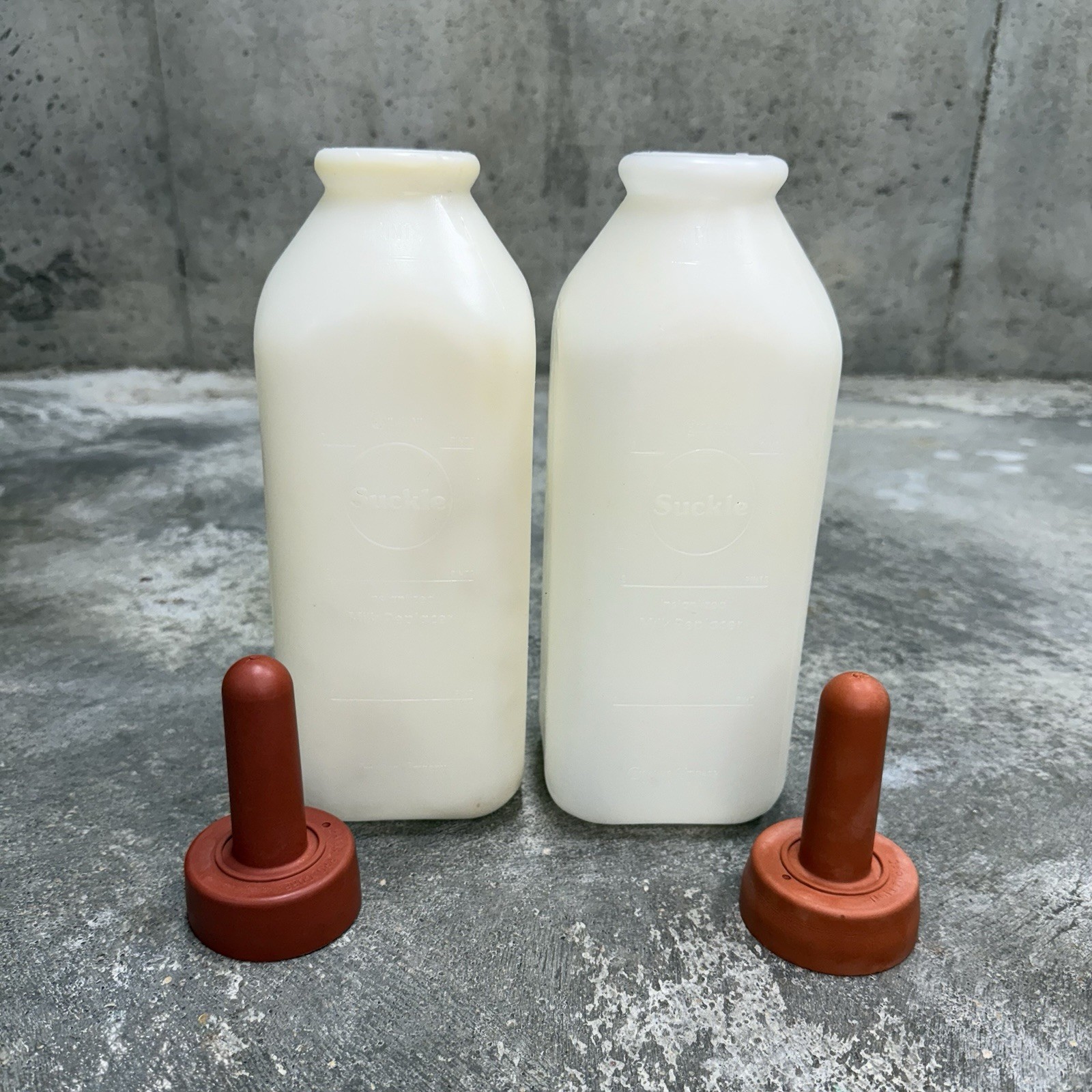 Vintage Carnation Suckle Calf Nursing Bottles 4 Pint Farm Dairy Feeders Lot 2 Vintage Carnation Suckle Calf Nursing Bottles 4 Pint Farm Dairy Feeders Lot 2