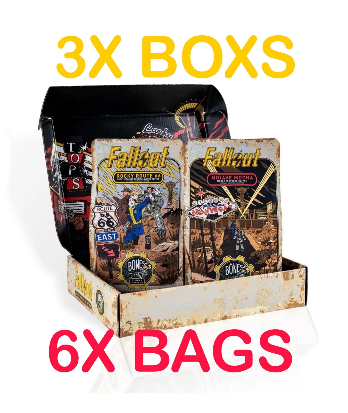 3 BOX LOT Bones Coffee Company FALLOUT NEW VEGAS Sin City COLLECTORS BOX SET 😎