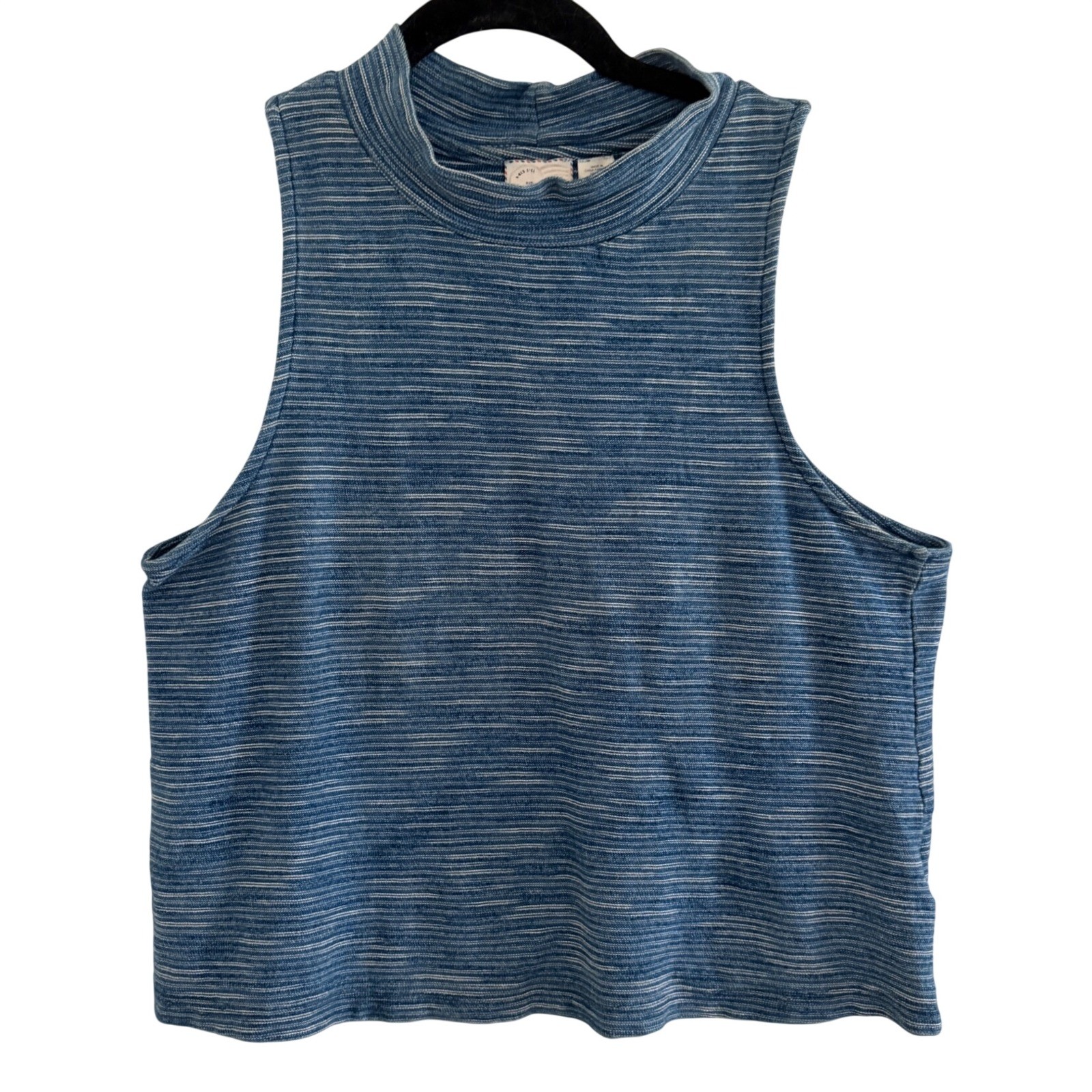 Anthropologie Postmark Blue Striped Mock Neck Sleeveless Crop Top Small