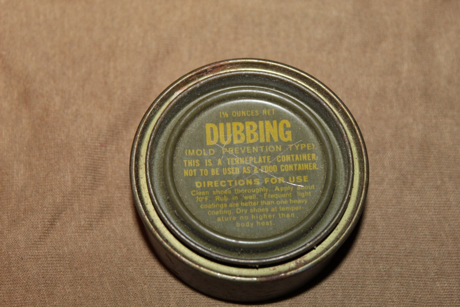 1-Original WW2 U.S. Army Soldiers Boot/Shoe Dubbing OD Can, Well Marked & Empty 1-Original WW2 U.S. Army Soldiers Boot/Shoe Dubbing OD Can, Well Marked & Empty