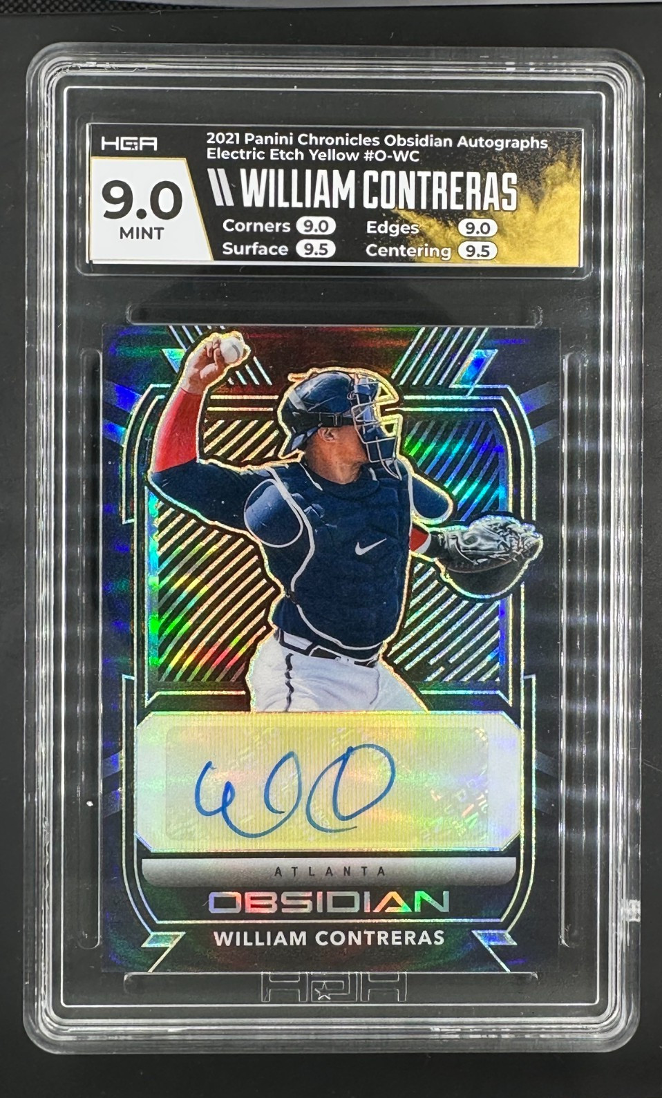 /10 William Contreras AUTO GOLD HGA 9 2021 Panini Obsidian Electric Etch Rookie