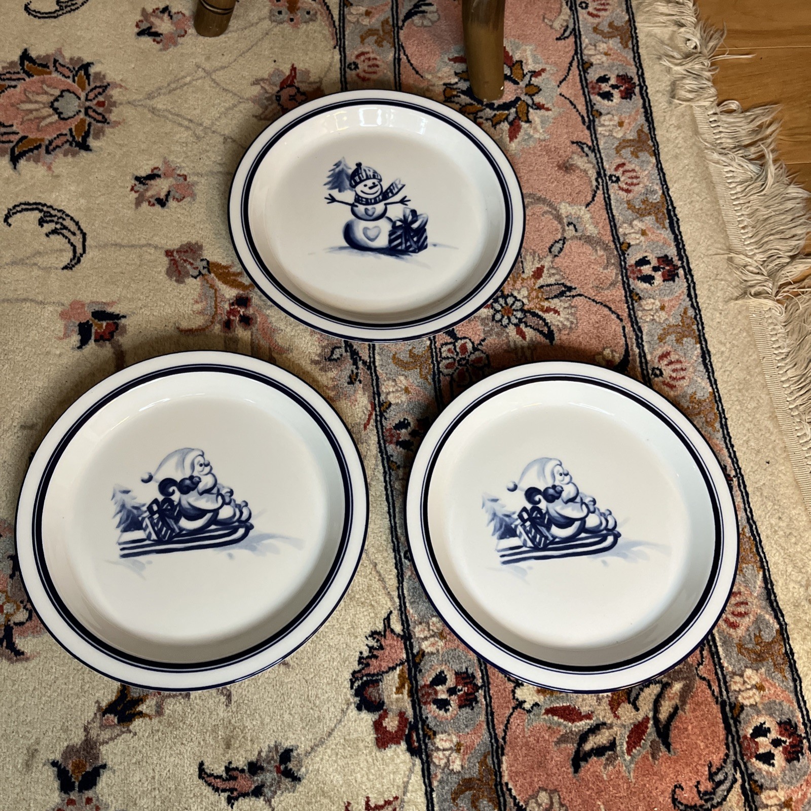 Dansk Bistro Christmas Plates Santa Snowman Tree, Set of 3Retired 