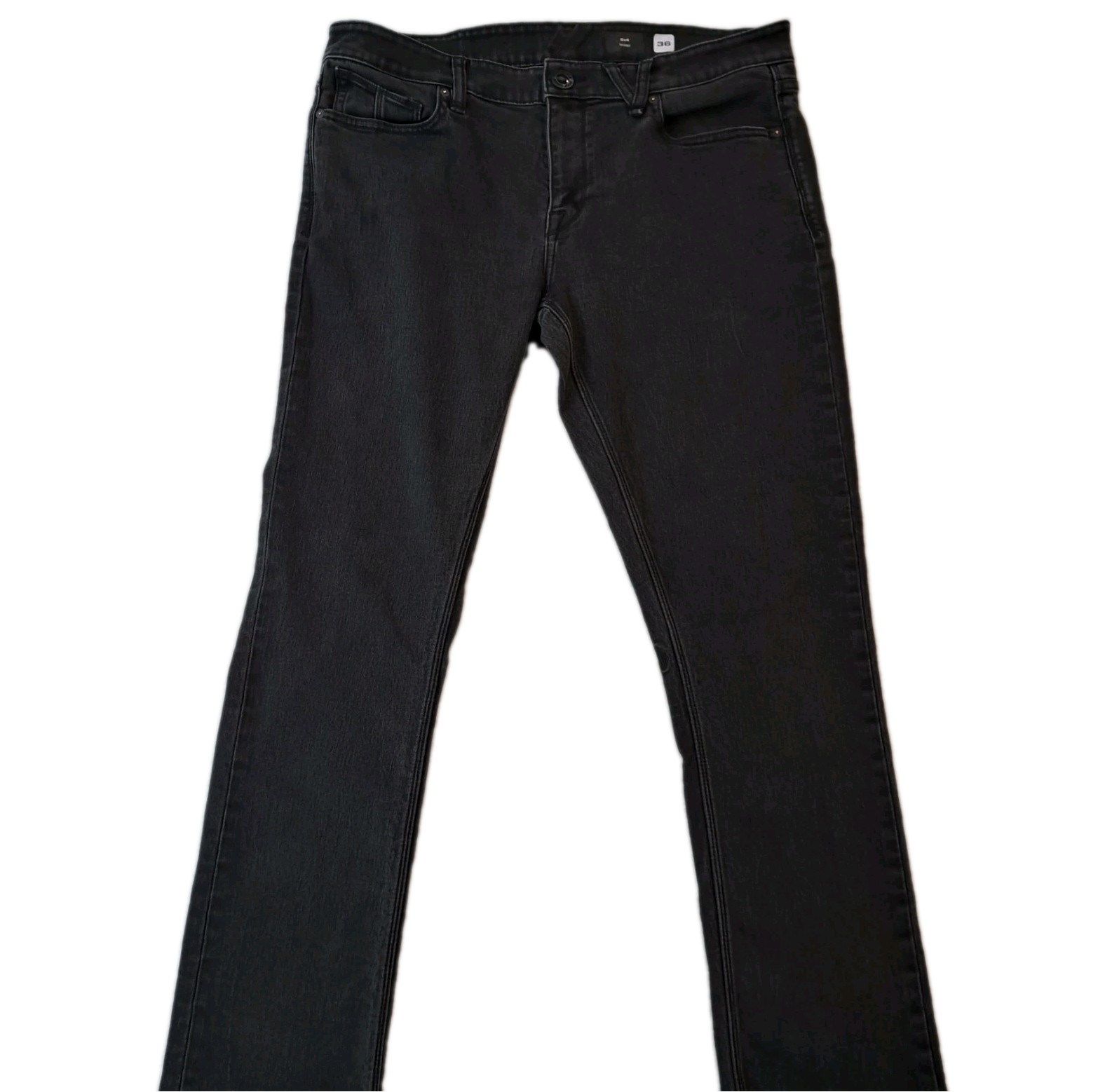 Volcom 2x4 Skinny Jeans Mens Measured 36x28 Black Extra-Slim Stretch Denim Zip
