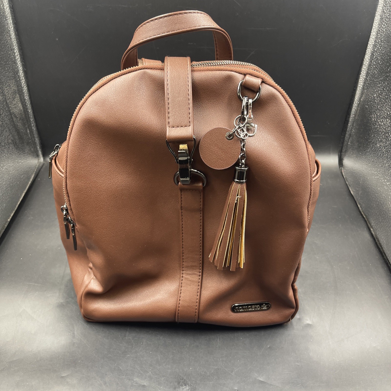 Namaste Makers Mini Backpack Brown Vegan Leather Knitting Craft Bag Namaste Makers Mini Backpack Brown Vegan Leather Knitting Craft Bag