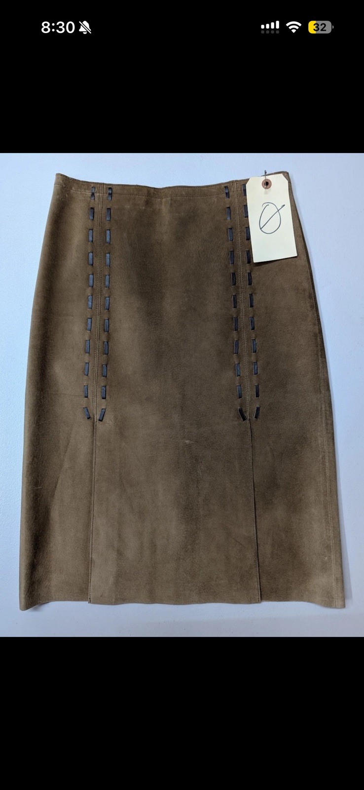 Y2K 100% Suede Leather Kenneth Cole Women\'s Brown Skirt Midi Office Worn on TV