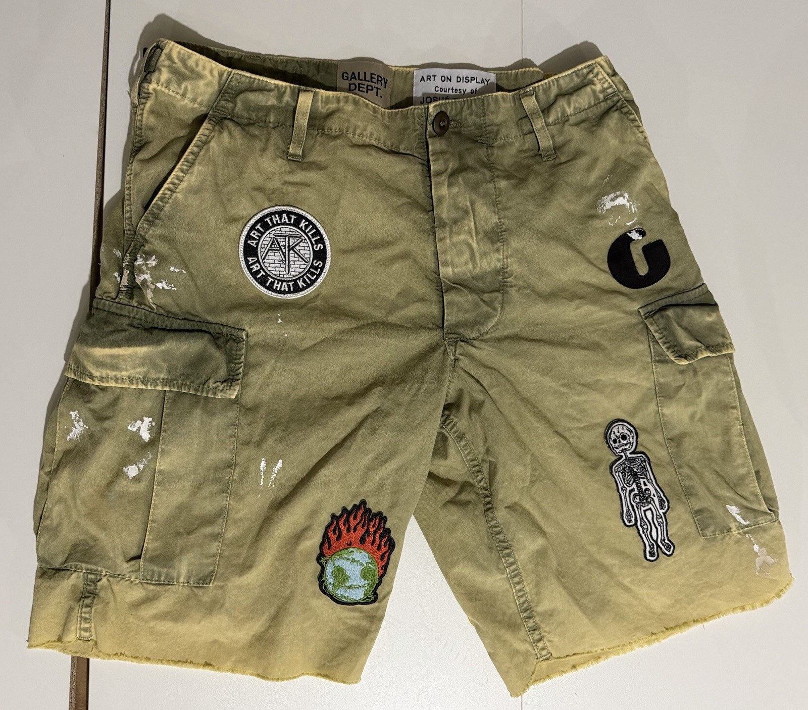 Gallery Dept Art That Kills Cargo Shorts Olive Green Patchwork Size 32 USA
