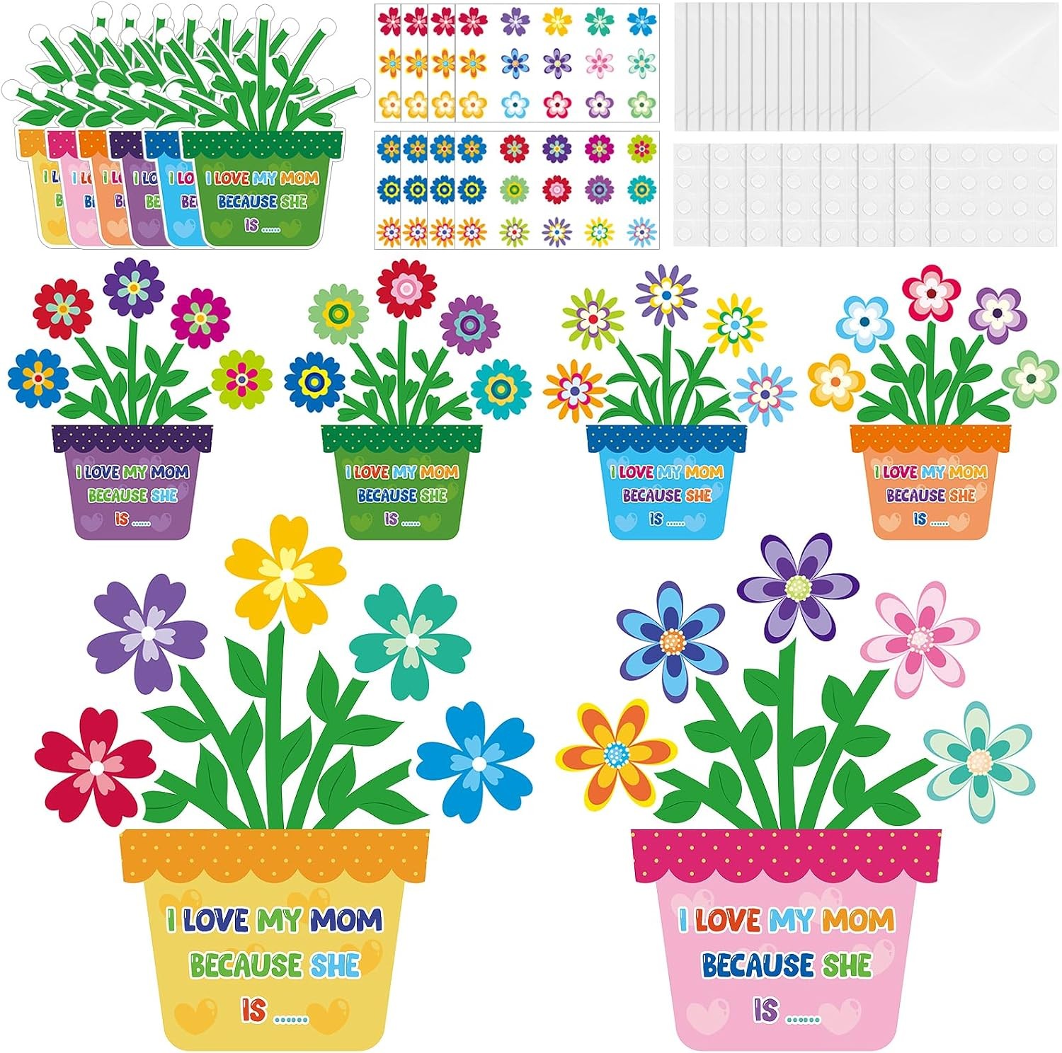 24 Sets Mothers Day Crafts for Kids Flower Pot Handmade Greeting Cards Mothers