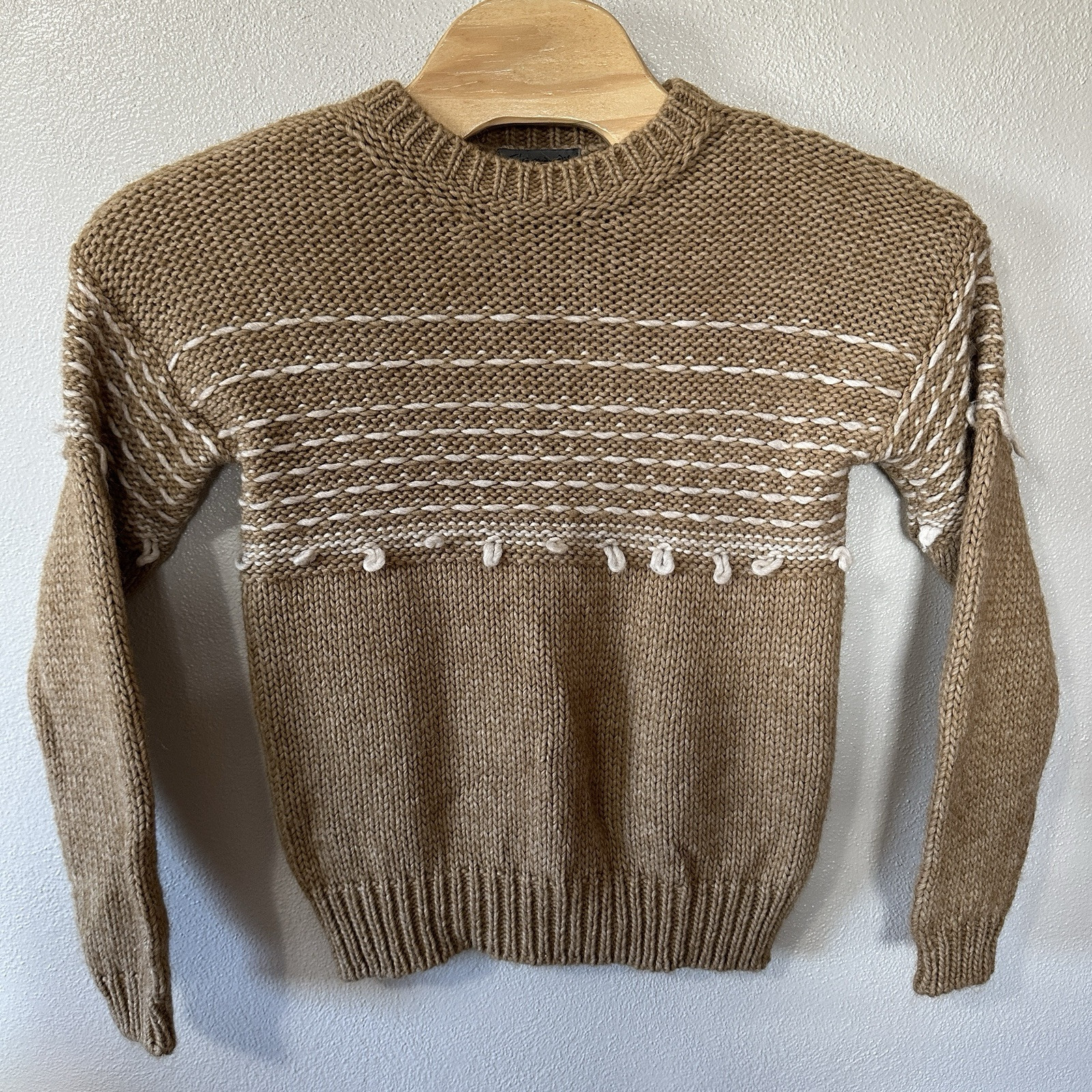 Anthropologie Elsamanda Alpaca Wool Blend Beige White Crew Neck Sweater Medium