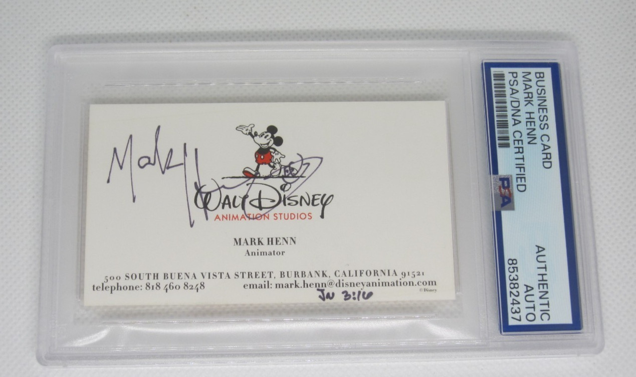 Mark Henn signed autographed PSA authentic business card Disney Animator Mark Henn signed autographed PSA authentic business card Disney Animator
