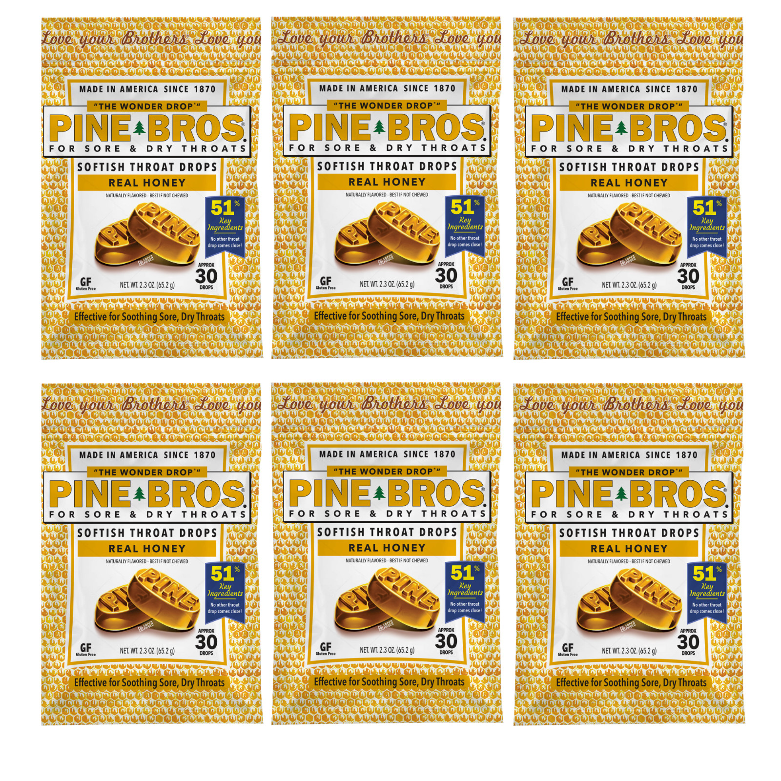 Pine Bros Honey Drops for Adults, Honey for Sore Throat, 30 Count, 6 Pack Pine Bros Honey Drops for Adults, Honey for Sore Throat, 30 Count, 6 Pack
