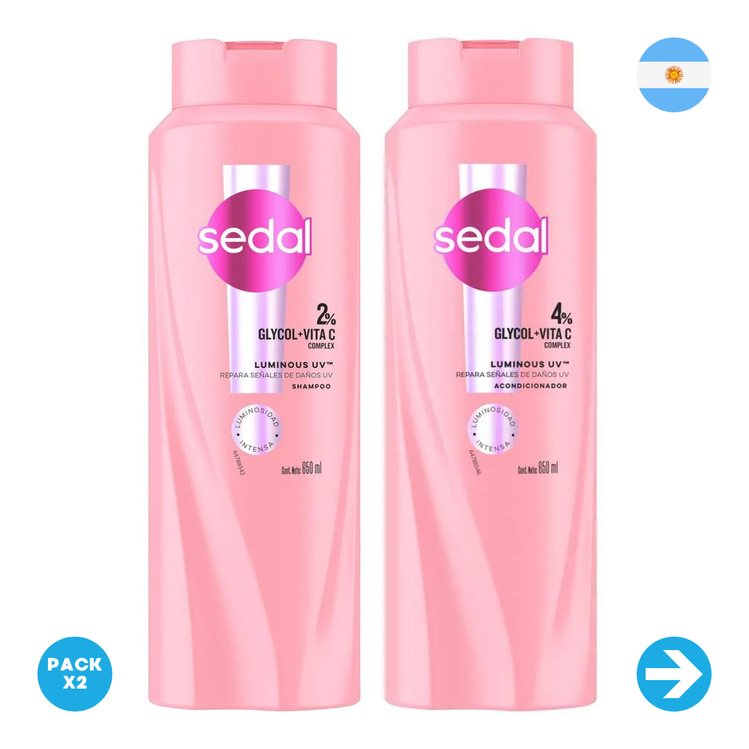 Sedal - Combo Shampoo + Acondicionador Luminous Uv 650 Ml