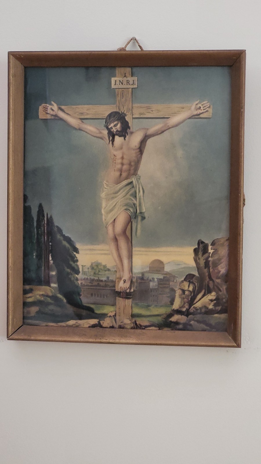 Vintage Crucifixion of Jesus Framed Religious Print Framed Catholic Christian