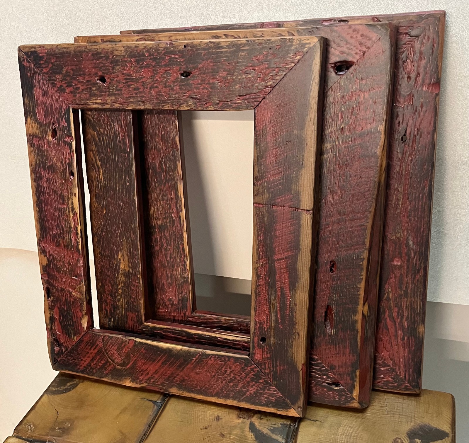 3 reclaimed wood 8x10 picture frames Barn Red 3 reclaimed wood 8x10 picture frames Barn Red