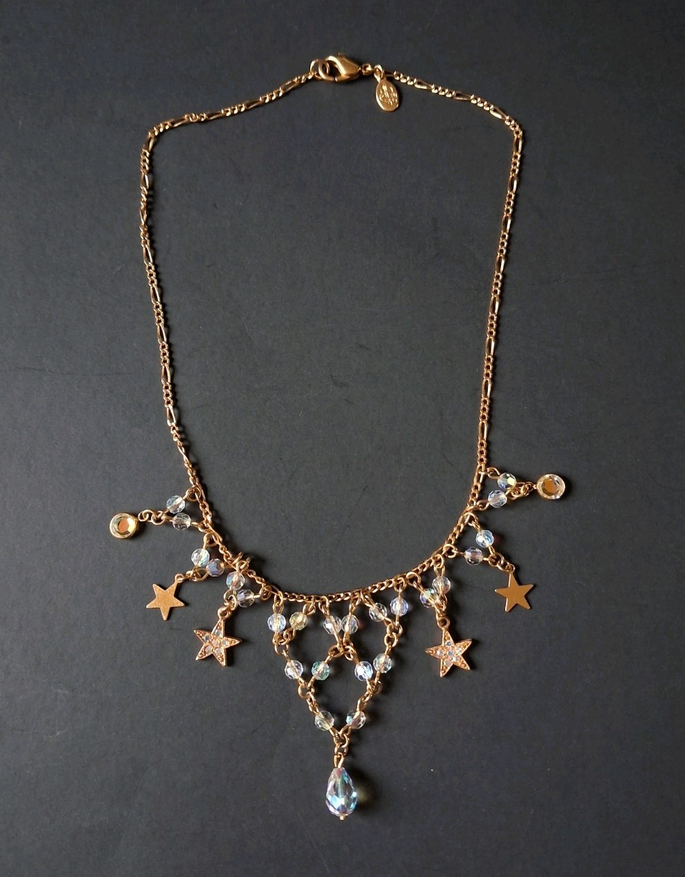 Kirks Folly Dangling Stars Aurora Borealis Crystal Chandelier Necklace Celestial