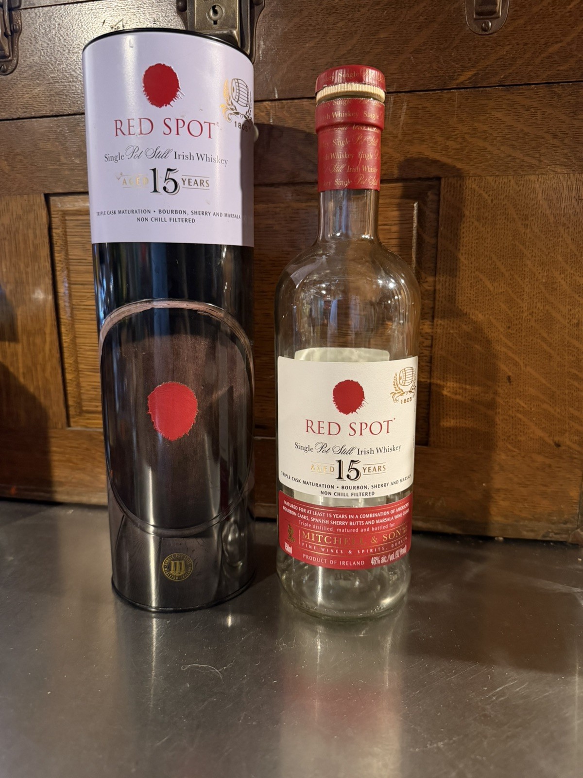 Red Spot 15 Year Irish Whiskey Empty Bottle & Tube Unrinsed 750ml Mitchell & Son Red Spot 15 Year Irish Whiskey Empty Bottle & Tube Unrinsed 750ml Mitchell & Son