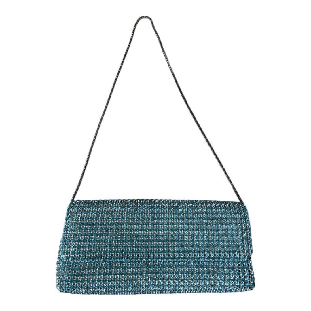 ESCADA Turquoise Blue Chain Shoulder Bag Bead Decoration Used