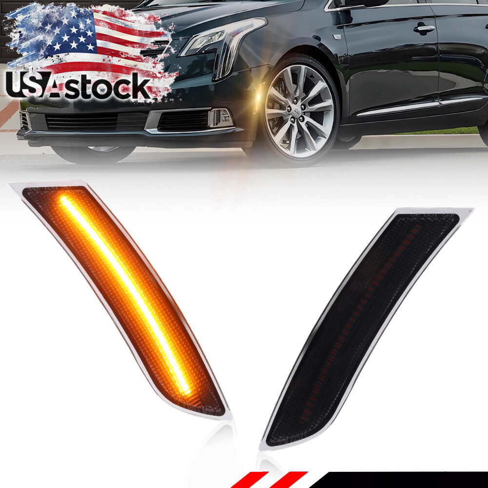2X Smoked Amber LED Front Bumper Side Marker Lights For 2013-2017 Cadillac XTS