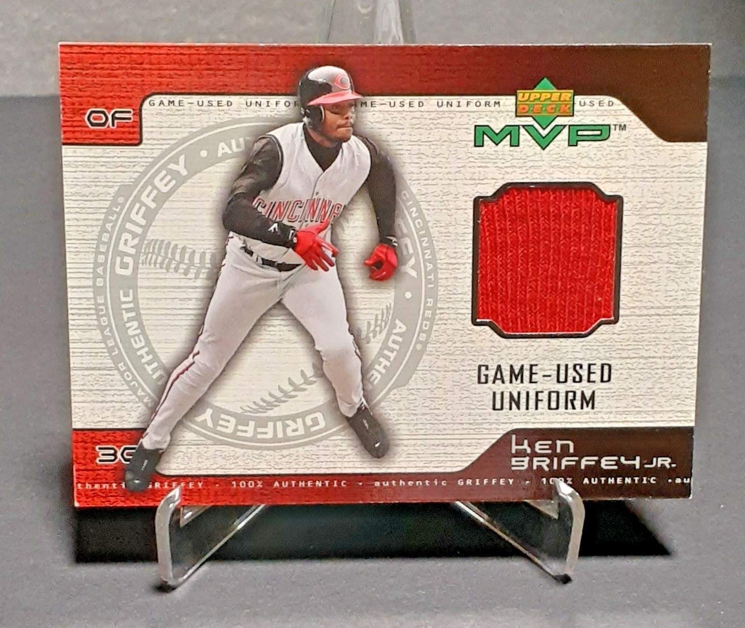 2001 Upper Deck MVP Ken Griffey Jr. Authentic Game Used Uniform #AG-U Reds 2001 Upper Deck MVP Ken Griffey Jr. Authentic Game Used Uniform #AG-U Reds