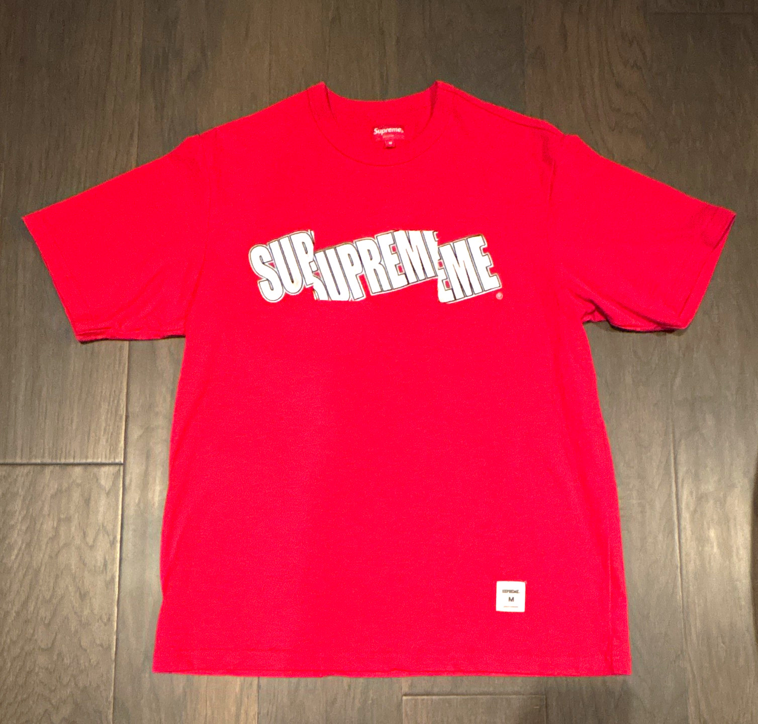 Supreme Red Logo Graphic Print Men\'s T-Shirt Size M Cotton Crew Neck