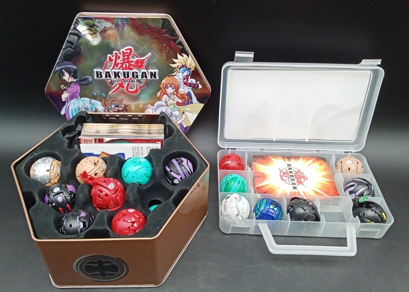 Vtg. Bakugan Gen 1 Collection Lot ~ Baku-Tin, Battle Pack Case, Figures & Cards