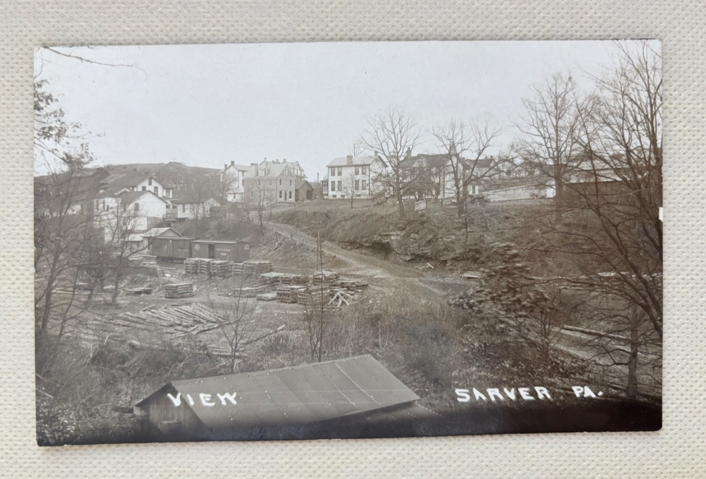 Sarver PA RPPC Town View Railroad NYC&HR Boxcar Antique Postcard Butler Co