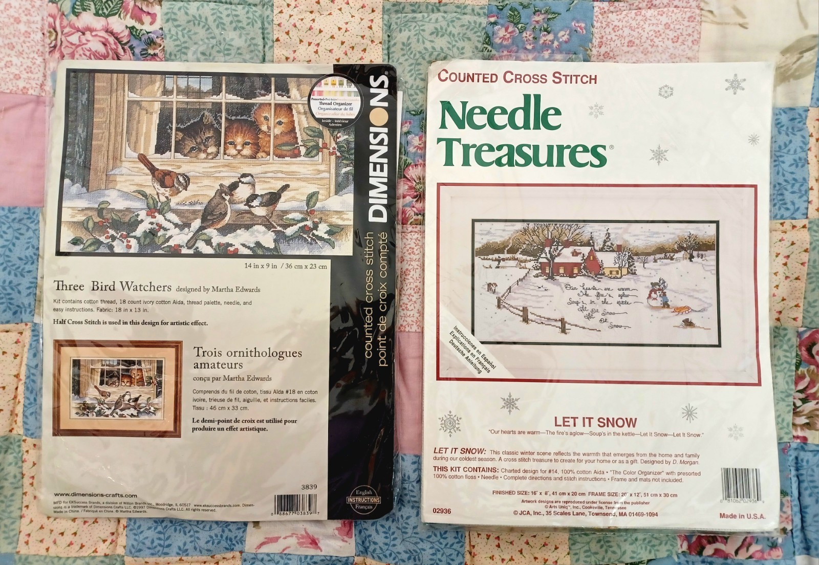 2 Vintage Cross-Stitch Kits Holiday Theme Three Bird Watchers Let It Snow 2 Vintage Cross-Stitch Kits Holiday Theme Three Bird Watchers Let It Snow