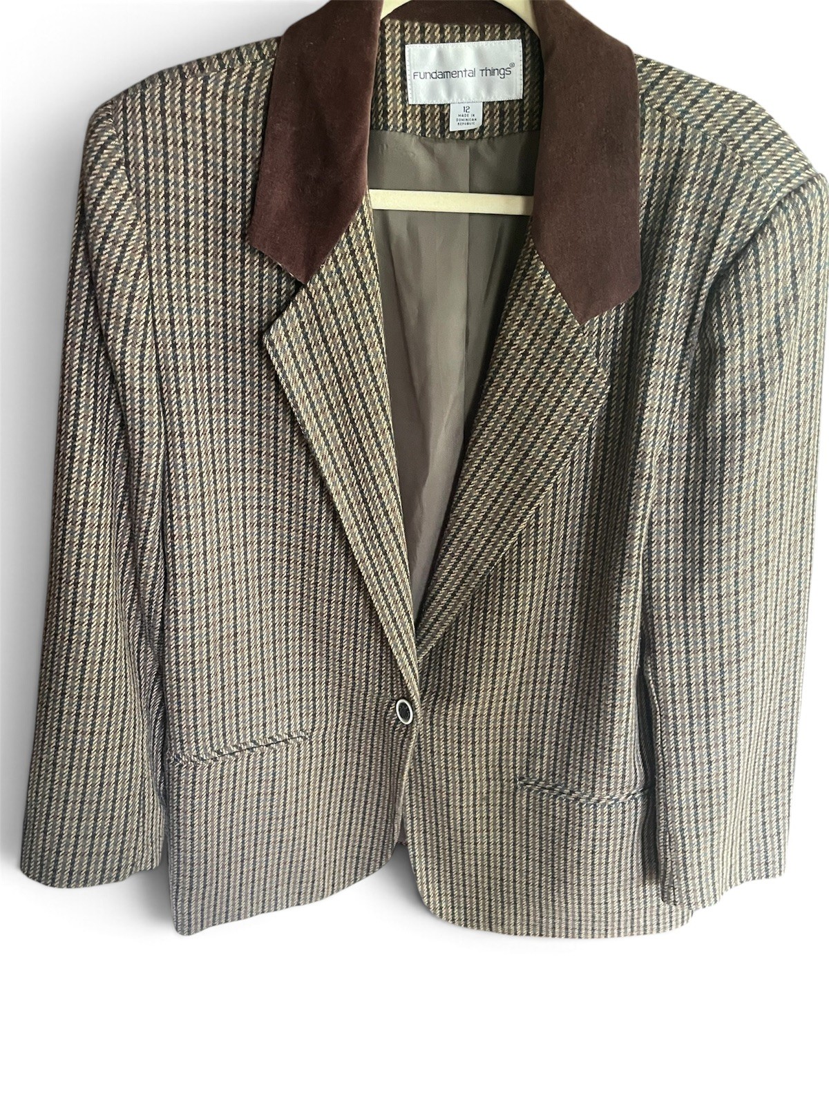 VTG Fundamental Things Tweed Jacket Velvet Collar Blazer 12 Academia Equestrian