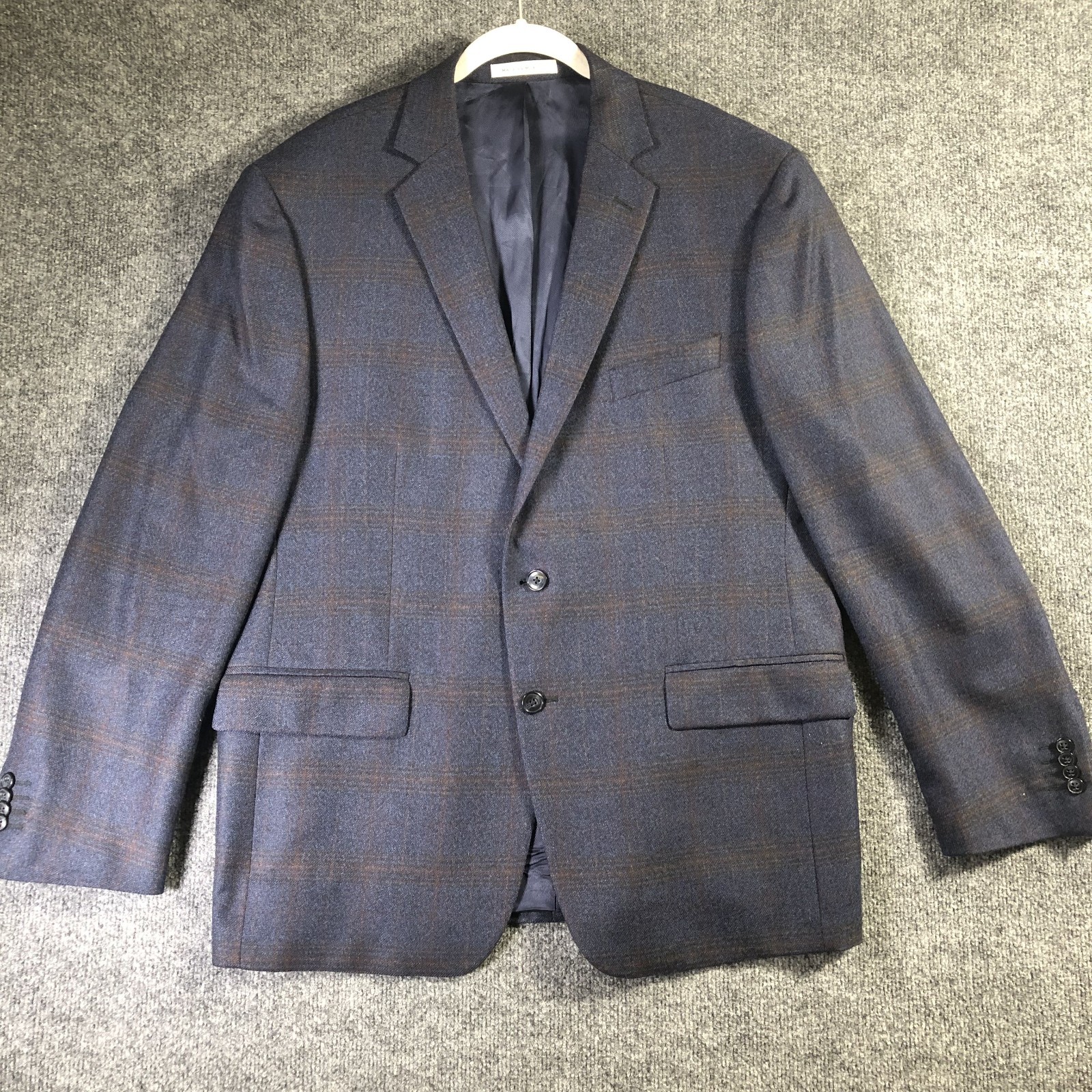Joseph Abboud Angelico 100\'s Blazer Jacket Men\'s 46R Blue Windowpane Plaid Wool