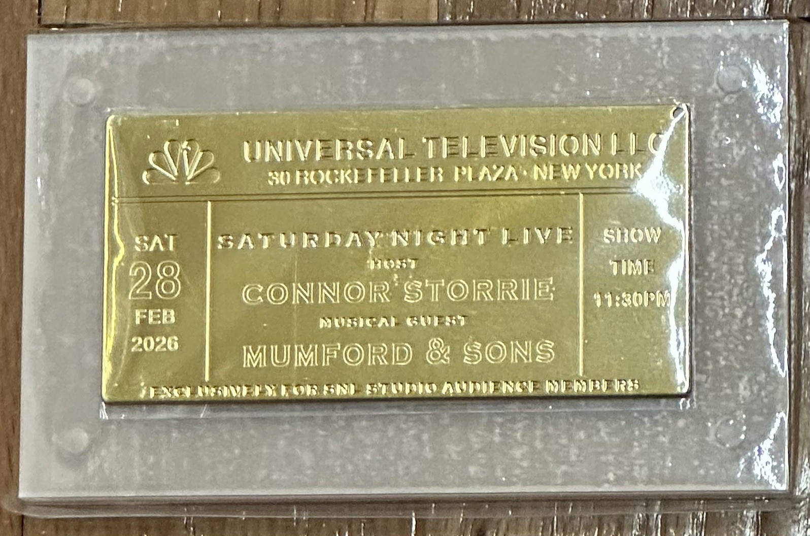 SNL Engraved Golden Ticket Keepsake Plaque Television (Connor Storrie) 
