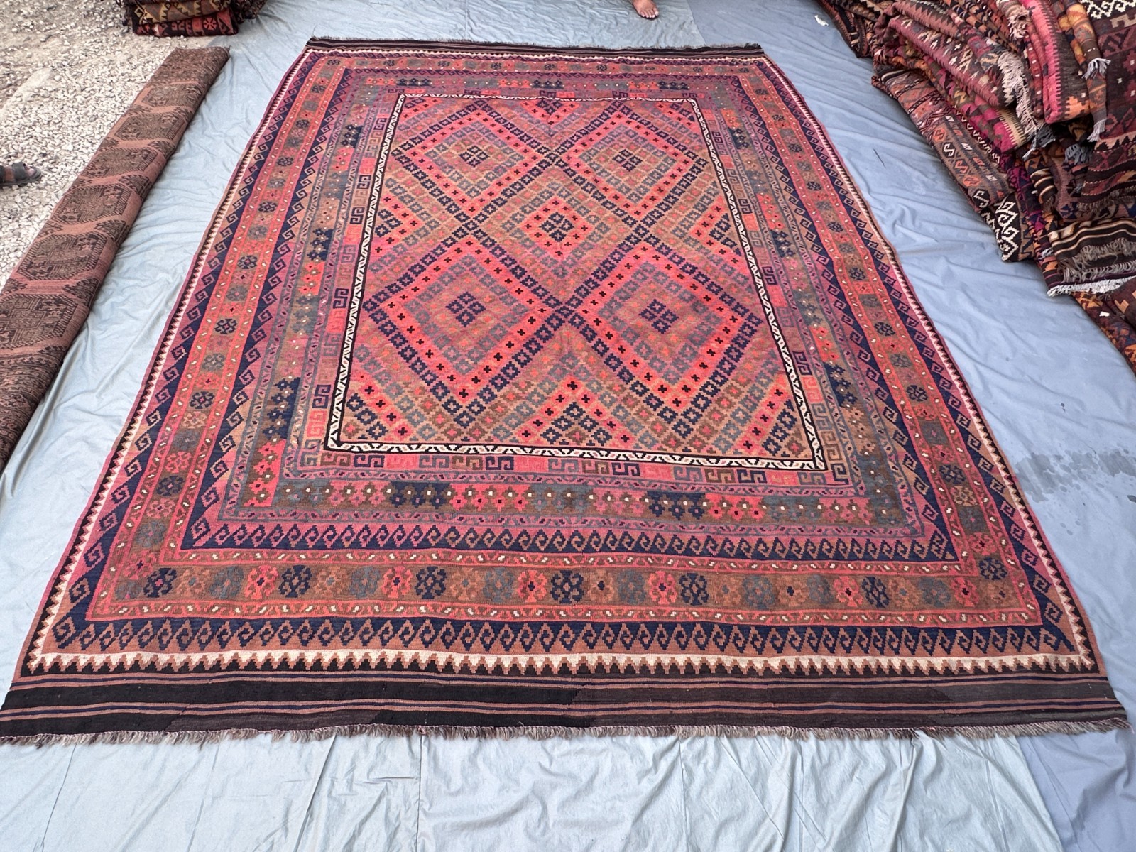 Coral Pink Faded Kilim Rug 8\'11x12\'7 Turkish Tribal Boho Vintage Flatweave rug