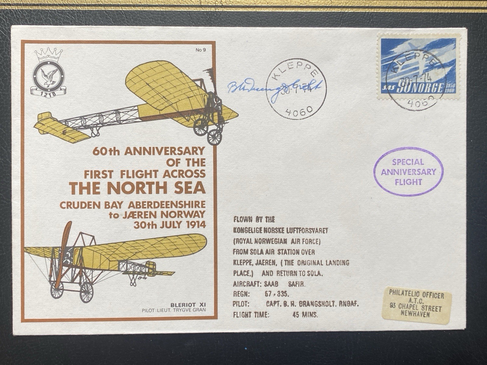 NORWAY North Sea Special Anniversary Flight 30th July 1974 Signed cover, Kleppe