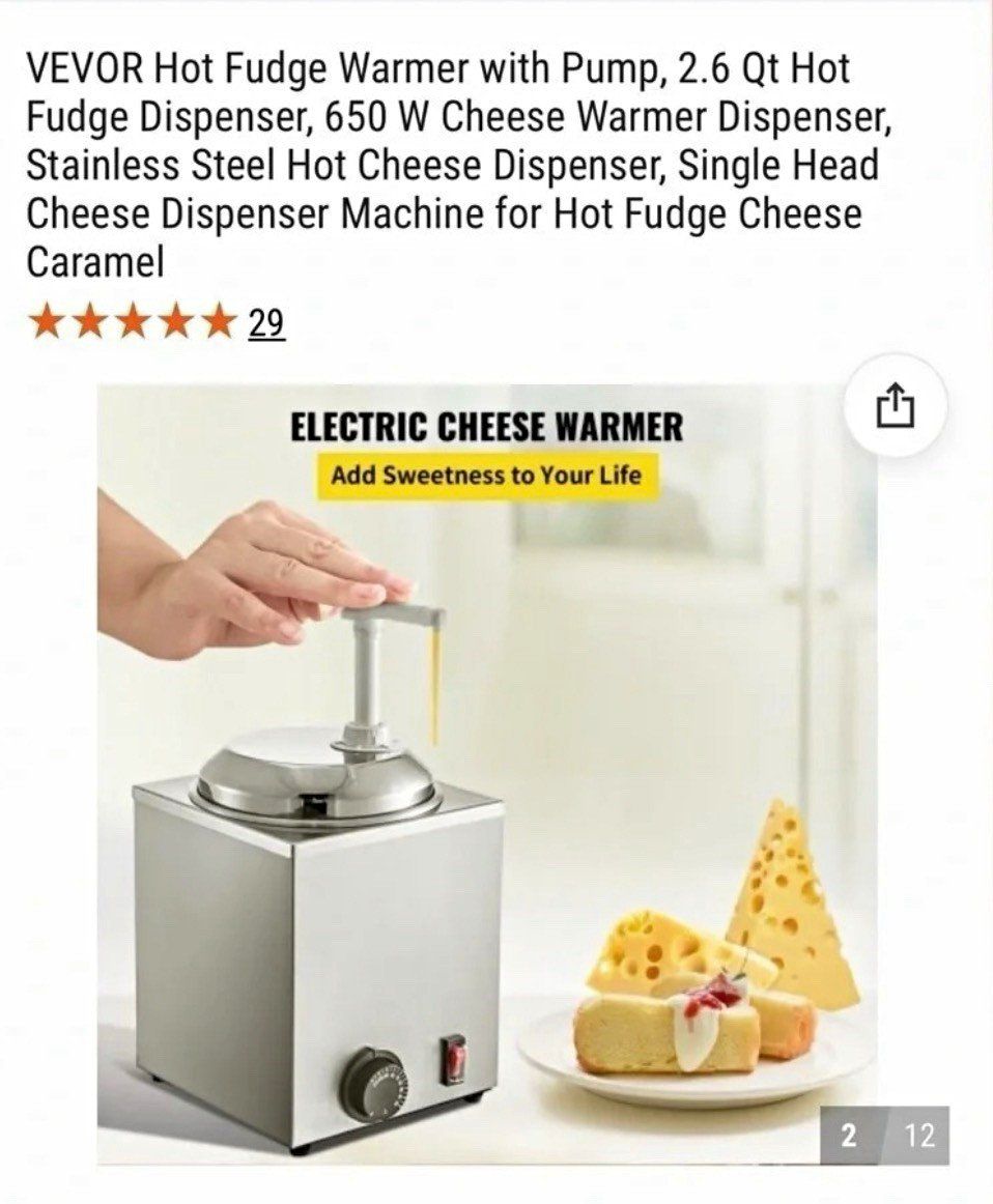 VEVOR 2.6 Qt Hot Fudge/Cheese Warmer Dispenser w/ Pump 650W Stainless Steel
