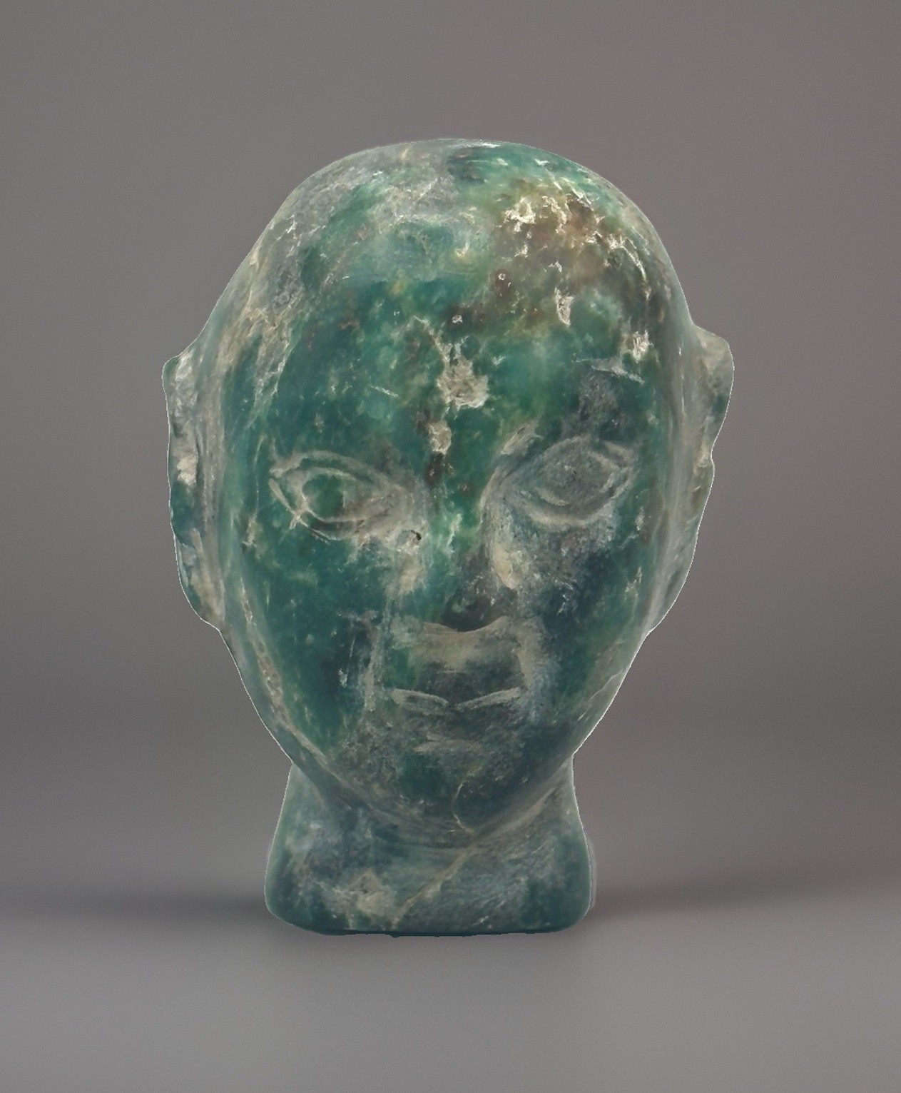 Roman Greek Green Stone Head With Amazing Motif