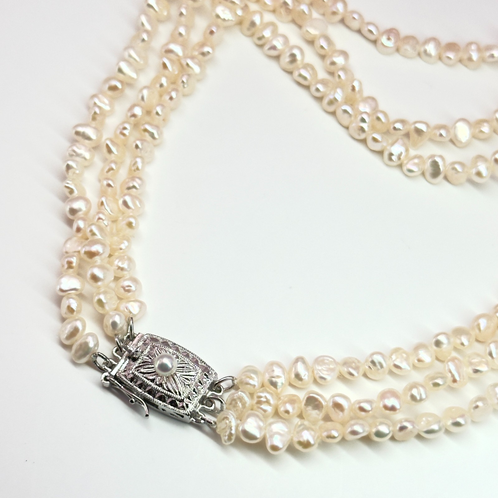 TASAKI Authentic Baroque Pearl 3-Strand Necklace Silver SV 80cm 31.5\