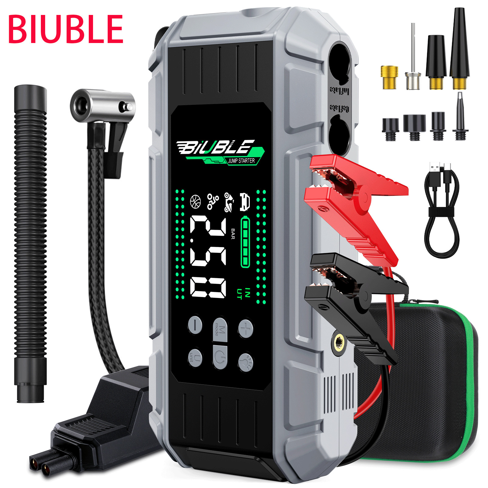 BIUBLE 10000A Portable Jump Starter Box Air Pump LED Flashlight USB Charger