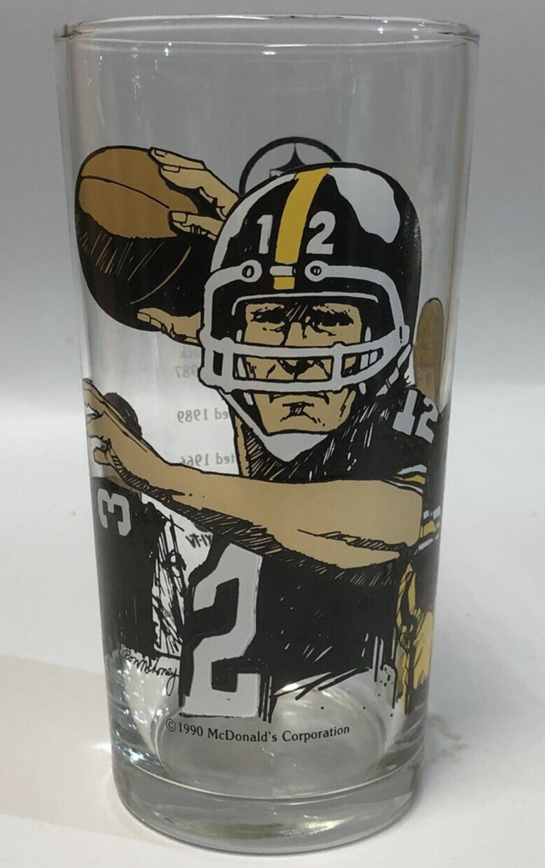 Vintage Pittsburgh Steelers Terry Bradshaw 1990 McDonald’s Glass Cup Coca Cola