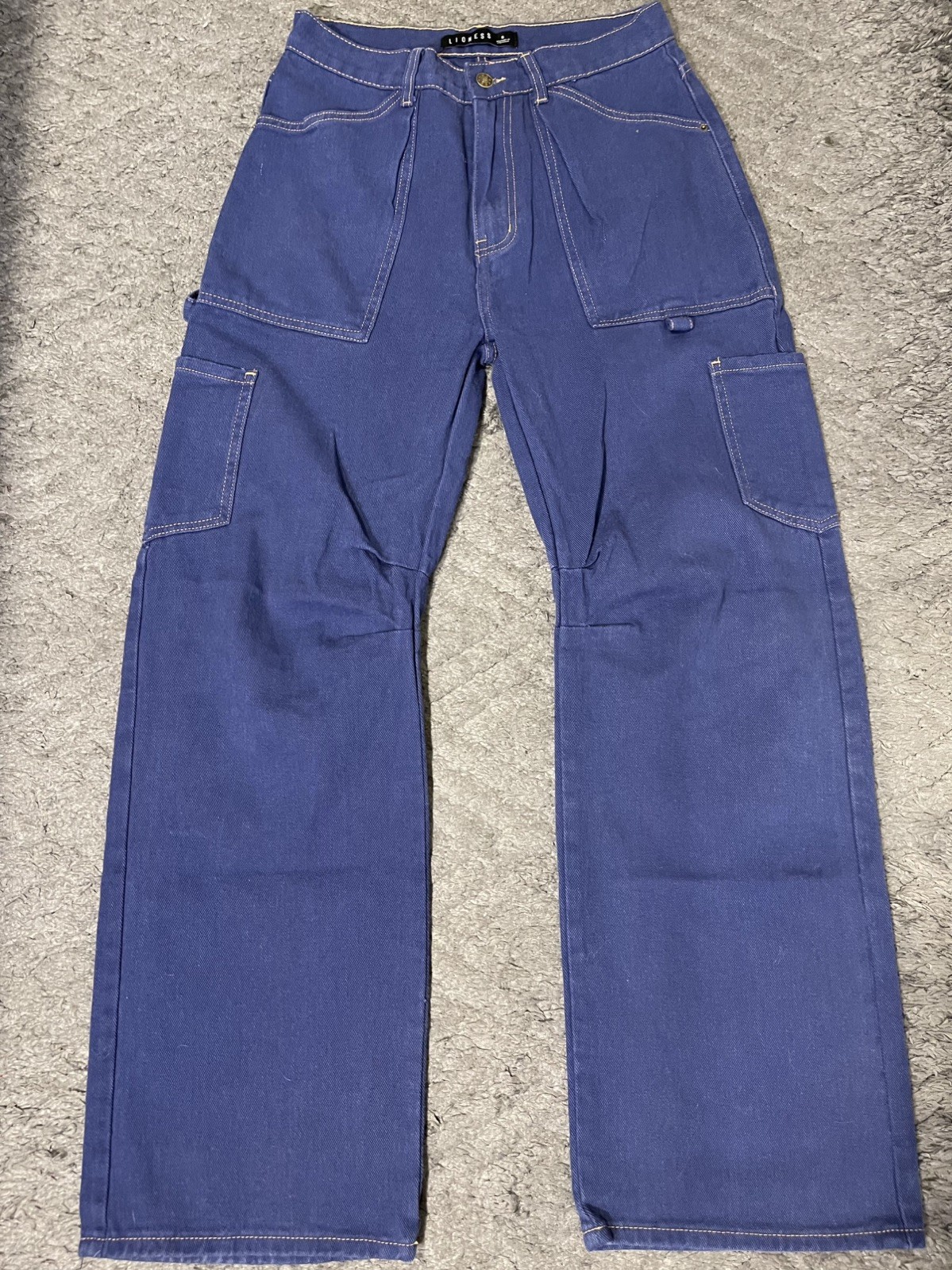 Lioness Miami Vice Cargo Pants-Cobalt Blue White Contrast Stitch-Wide Leg-Size S