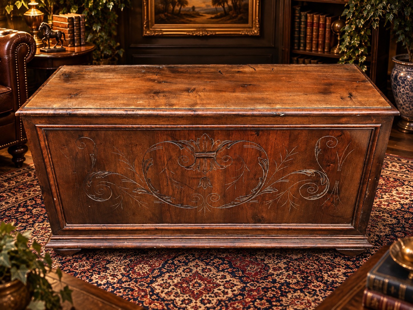 Antique Large Wooden Chest Carved Blanket Box Coffer Storage Trunk Solid Wood