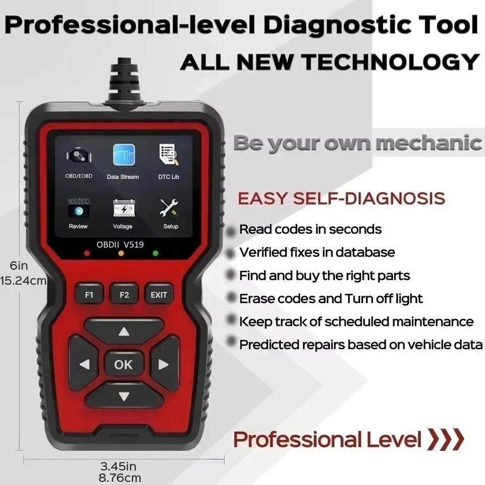 Professional OBD2 V519 Scanner - 2026 Upgraded OBDII + CAN Code Reader US