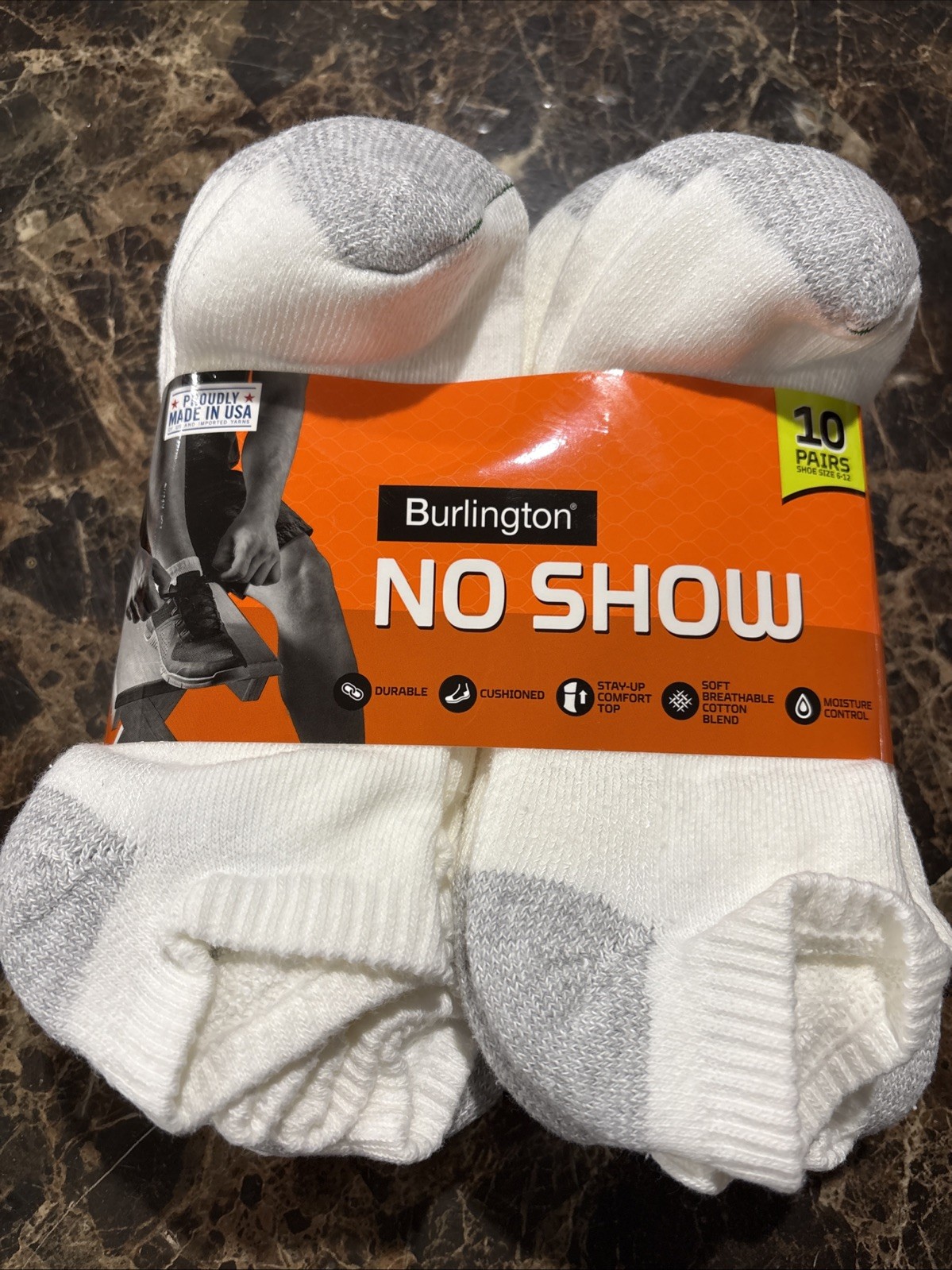 Short No Show White BURLINGTON Comfort Men Athletic Socks 10-pk Thick 73% Cotton