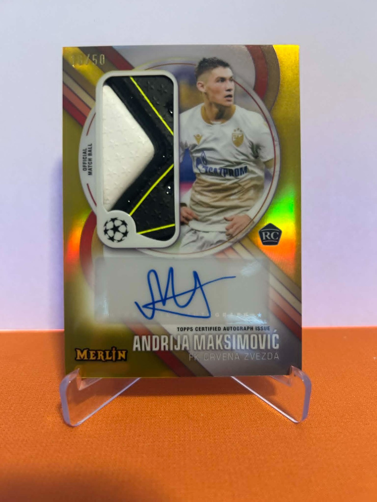 Topps 2024-25 Merlin UCC Andrija Maksimovic Match Ball Auto RC Rookie /50