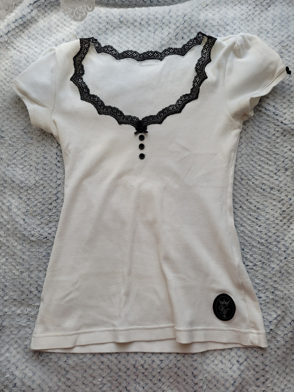 Vive Maria Top “Almost Innocent” Cream White Black Lace Y2K Vintage Size M