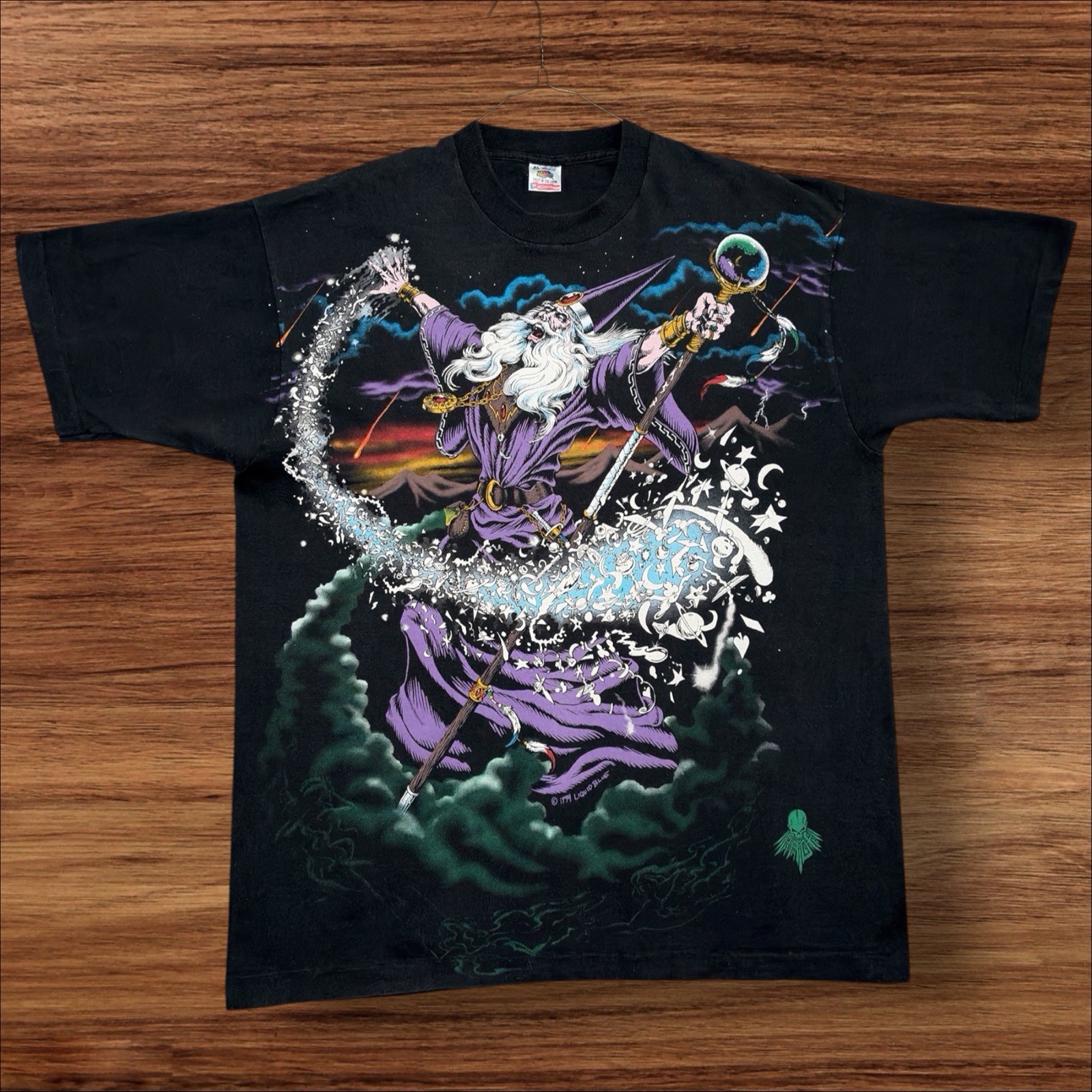 Vintage 1994 Liquid Blue Wizard T Shirt Large 24x31 Double Sided Single Stitch