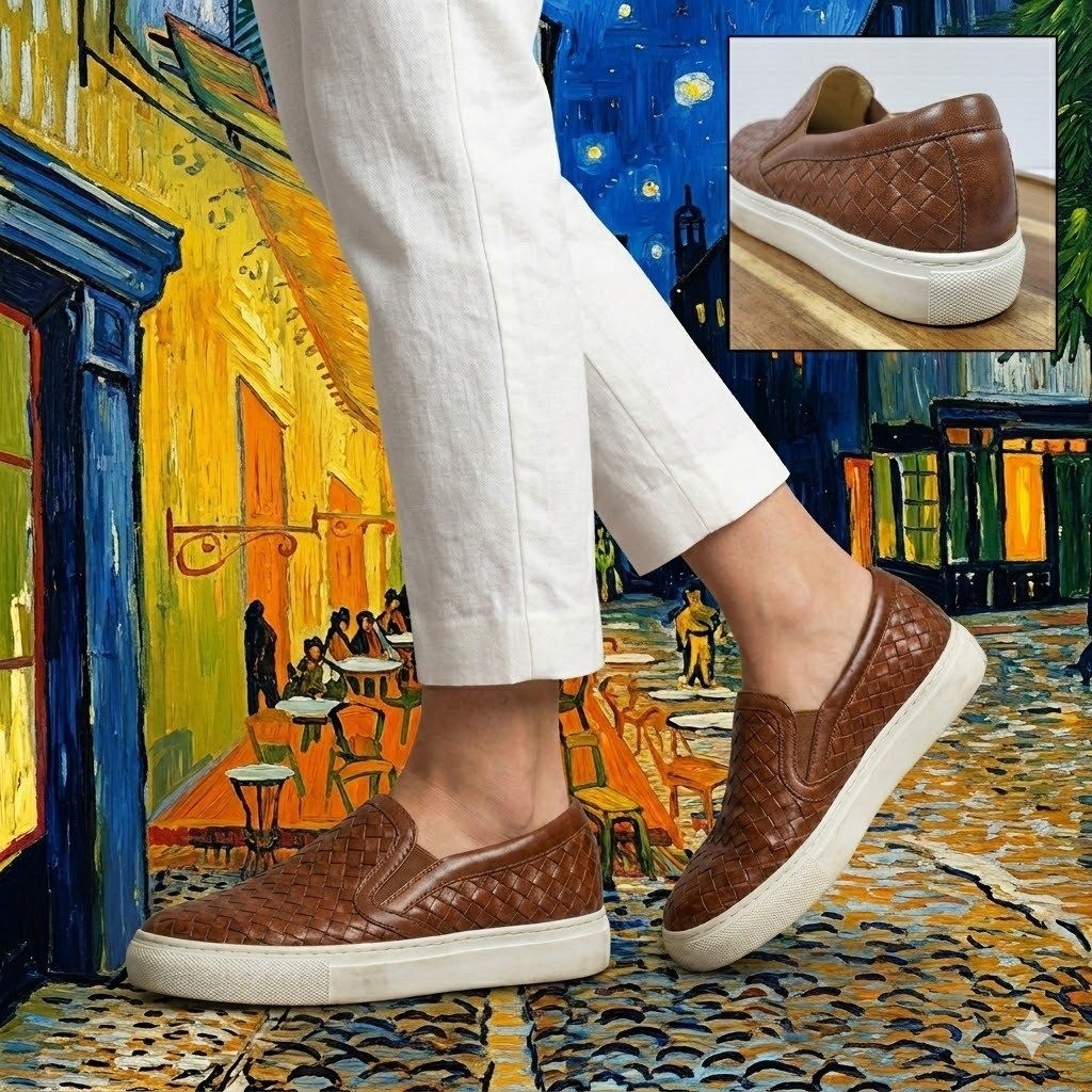 M.Gemi The Cerchio Woven Leather Slip On Sneakers Cognac Brown Made in Italy 39