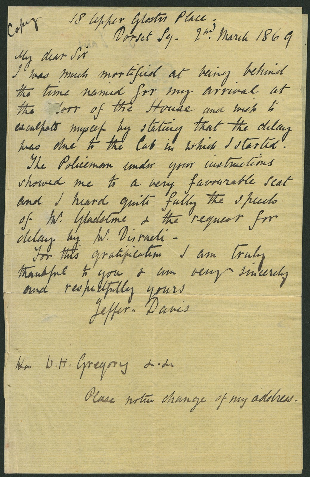 JEFFERSON DAVIS (CONFEDERATE STATES OF AMERICA) - AUTOGRAPH LETTER SIGNED